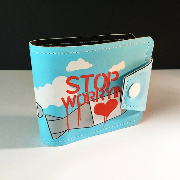 Burger & Friend Wallet NYCC Stop Worrying Love Heart Bomb Bifold Leather Artist - Picture 1 of 11